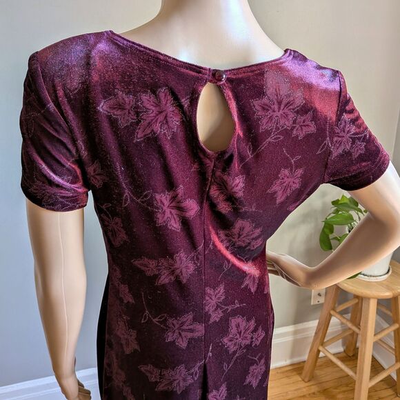 Vintage 90s Lisa Jo Velvet Maxi Dress Glitter Floral Burgundy Whimsigoth Size 5 - Picture 6 of 11